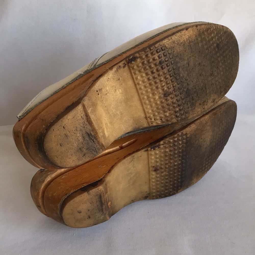 Vintage cream and denim wood-based clogs, size 6.5 - Picture 5 of 7